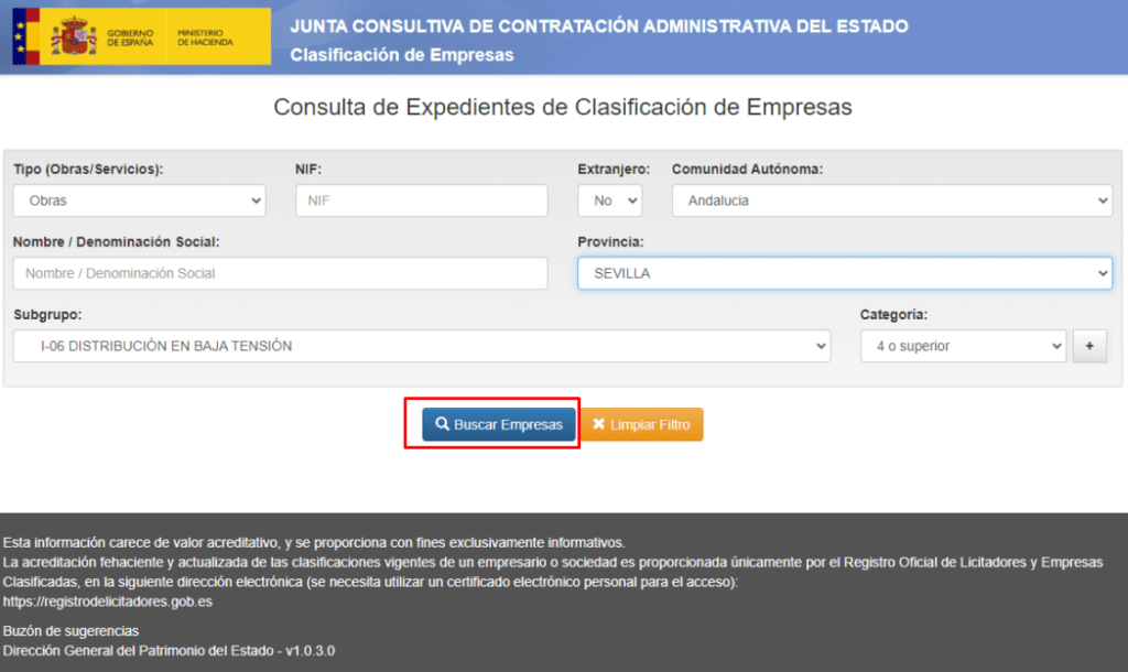consulta expedientes clasificación de empresas