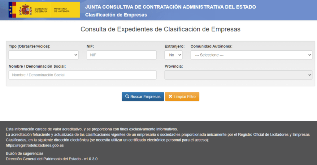 aplicación para consultar expedientes de clasificación de empresas
